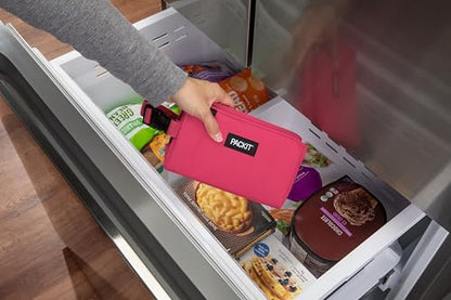 PackIt Freezable Snack Box, Magenta, Built with EcoFreeze Technology, Collapsible, Reusable, Zip Closure with Buckle Handle, Designed For Work Snacks, Fresh Snacks On the Go, Adults, and All Ages - color: Magenta