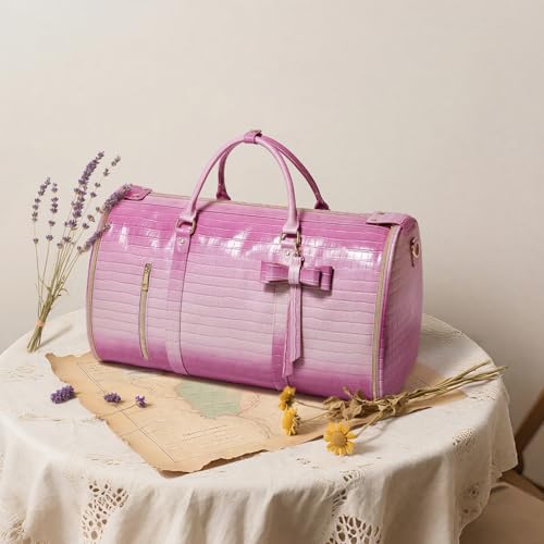 Garment Bags for Travel, 2-in-1 Convertible Travel Garment Duffle Bag for Women, Foldable Carry On Garment Bag with Shoe Compartment & Toiletry Pocket, PU Leather Weekender Bag, Pink-White - color: Pink-White