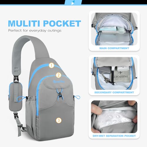 Seektop RFID Anti-Theft Crossbody Bag Sling Backpack for Women & Men, Casual Chest Daypack for Daily Travel - color: Gray