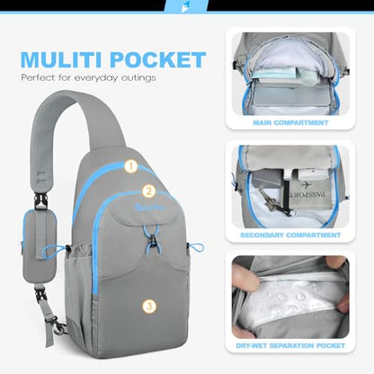 Seektop RFID Anti-Theft Crossbody Bag Sling Backpack for Women & Men, Casual Chest Daypack for Daily Travel - color: Gray