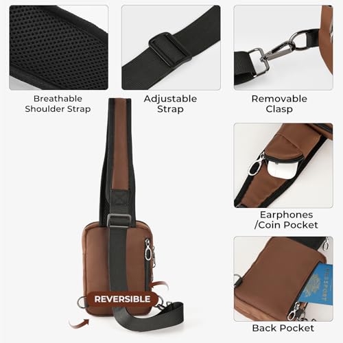 BROADREAM Sling Bag, Crossbody Bag with Anti-Theft Lock Zipper, RFID Blocking & Water Resistant for Travel Work Sport - color: Brown