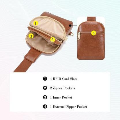 INICAT Anti Theft Crossbody Bags for Women Travel Small Sling Bag Fanny Packs Cross Body Purses Everyday - color: Pure Brown Antitheft, size: Large