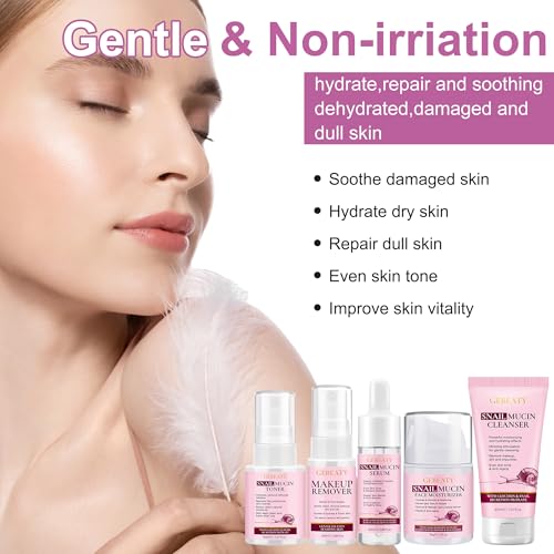 Skin Care Set for Women Teens W/Korean Snail Mucin Extract,5 Pcs Anti Aging Skincare Set, Moisturize, Repair, Soothe, Hydrate, Glass Skincare Kit,Self Care Gifts for Women Mother Mom Wife Teenage Girl - size: 5 PCS SET