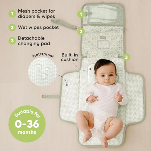 KeaBabies Portable Diaper Changing Pad, Travel, Car - Large Waterproof Baby Changing Mat, Wipeable, Padded, On The Go Travel Diaper Clutch Bag, Easy to Use Pockets for Newborn Essentials (Fox Vale) - color: Fox Vale