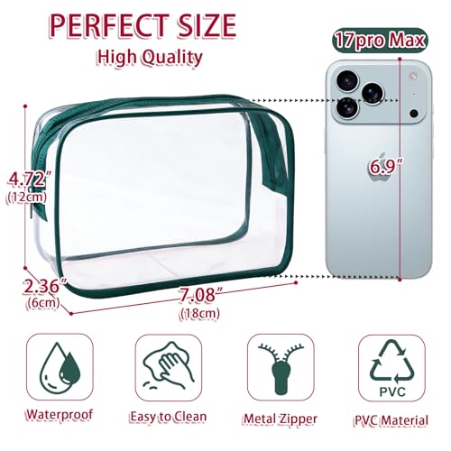 12 Pieces Clear Makeup Bags Bulk, TSA Approved Toiletry Bag PVC Cosmetic Toiletries Pouch with Zipper, Waterproof Vinyl Plastic Organizer Case for Carry-on Travel Essentials (Green Medium) - color: 12 Medium Green