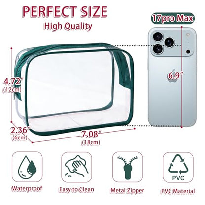12 Pieces Clear Makeup Bags Bulk, TSA Approved Toiletry Bag PVC Cosmetic Toiletries Pouch with Zipper, Waterproof Vinyl Plastic Organizer Case for Carry-on Travel Essentials (Green Medium) - color: 12 Medium Green