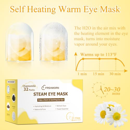32Packs Steam Eye Mask, Heated Eye Mask for Sleeping, Warm Compress for Eyes, Self Heating Disposal Steam Mask for Home Sleep, Office, Spa, Travel Essentials Mothers Day Gifts (Chamomile) - color: 32Packs Chamomile