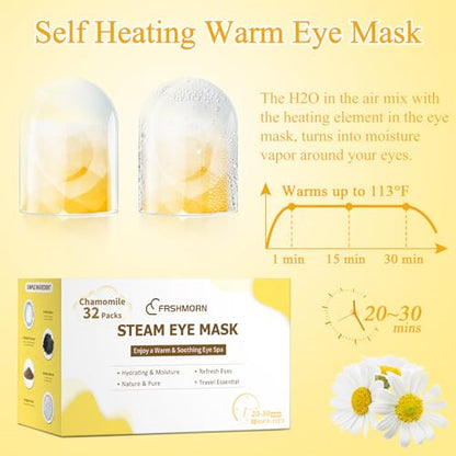 32Packs Steam Eye Mask, Heated Eye Mask for Sleeping, Warm Compress for Eyes, Self Heating Disposal Steam Mask for Home Sleep, Office, Spa, Travel Essentials Mothers Day Gifts (Chamomile) - color: 32Packs Chamomile