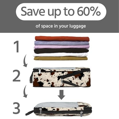 7 Pcs Compression Packing Cubes for Travel, Waterproof Suitcase Luggage Backpack Organizer with Toiletry Bag Travel Essentials for Women/Men-Cow Print - color: Brown-Cow Print