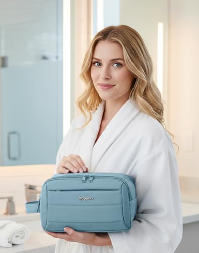 Toiletry Bag for Men & Women, Cruise Ship Travel Essentials, Shaving Dopp Kit with Dry and Wet Separation, Water-resistant Bathroom Cosmetic Organizer Bag, Makeup Accessories with Trolley Belt, Blue - color: Blue