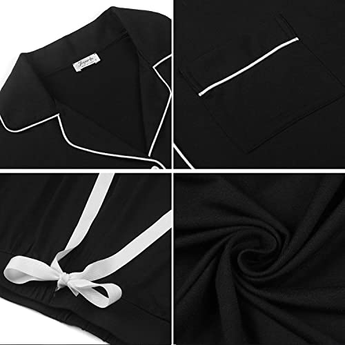 Cherrydew Women Bamboo Viscose Pajama Sets Super Soft Comfy Breathable Cooling Sleepwear Long Sleeve Button Down Loungewear - color: Black, size: Medium