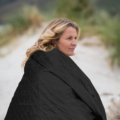 Tranqun 2 Large Outdoor Blanket 78'' x 55'' Quilted Windproof Waterproof Fleece Sandproof Stadium Foldable Warm Blanket for Camping Picnic Sporting Events Cold Weather (Black) - color: Black