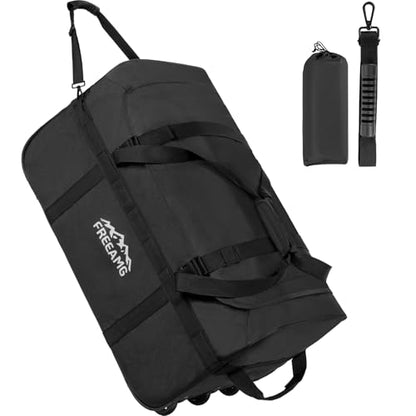 120L Foldable Rolling Duffel Bag with 3 Wheels And Handle, 30 inch Large Travel Duffle Bag for Travel, Camping, Outdoors - color: Black