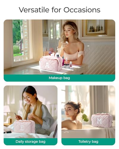 BAGSMART Elegant Roomy Makeup Bags (Initial-E-Pink) - color: 03-Initial-E-Pink