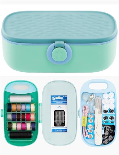 FKOG Sewing Project Kit, 135 Pcs Family Sewing Supplies Repair Kit Traveler Sewing Kit Sewing Thread Accessories DIY Sewing Supplies Organizer (Green) (Cyan Green Sewing kit) - style: Cyan green sewing kit