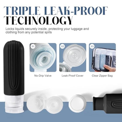Travel Bottles for Toiletries, 3oz TSA Approved Travel Size Toiletries, Silicone Leak-Proof Refillable Containers, Squeezable Liquid Essentials Bottles W/Clear Bag (GRAY) - color: GRAY