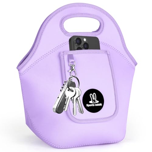Sports rabbit Small Neoprene Lunch Bags for Women & Adults - Insulated Reusable Lunch Tote, Soft Foldable Lunch Box, Water-Resistant & Machine Washable Cooler Bag for Work, Travel, Picnic (purple) - color: Purple