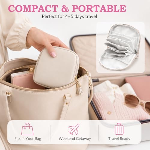 2 Pcs Travel Jewelry Case for Women - Small Jewelry Organizer Box with Velvet Lining, Portable PU Leather Jewelry Storage Case for Necklaces Earrings Rings Bracelets, Cream White