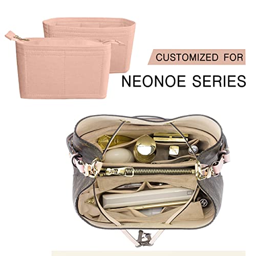 Felt Tote Bag organizer with Zipper Small Purse Organizer Insert With 2 Packs fits NeoNoe Series,Pink - color: Pink