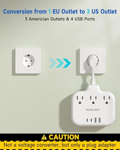 European Travel Plug Adapter 3 inch, International Plug Adapter, US to Europe Plug Adapter with 3 Outlets 4 USB Ports(2 USB C), Type E F Power Adapter to EU Germany Spain France Portugal Iceland - style: Type E/F-Germany France