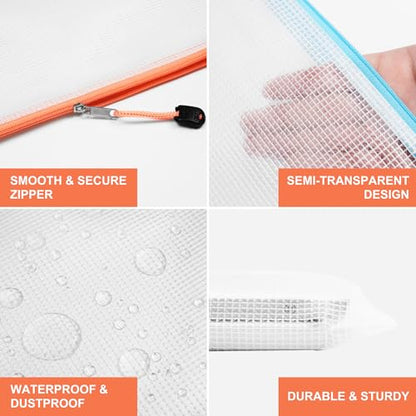 CATIFLIN 30 Pack Mesh Zipper Pouch Bags, A4 Letter Size, Clear Plastic Zip Bags for Board Game & Puzzle Storage, Waterproof & Durable Document Bags for Office, School, Travel, Art & Craft Supplies