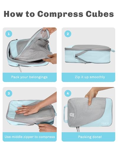 Hynes Eagle 6 Set/ 4 Set/ 2 Set Compression Packing Cubes Travel Essentials Lightweight Nylon Luggage Suitcase Organizer Bag Light Blue 4PCS - color: Light Blue-4 PCS