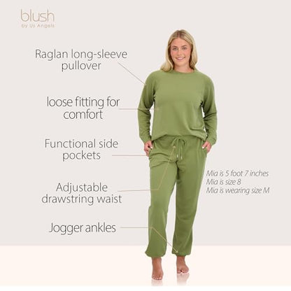 Blush by Us Angels 2 Piece Jogger Lounge Set for Women | Women's Travel Sweatsuit - Lightweight, Cozy Loungewear - color: Moss, size: Small