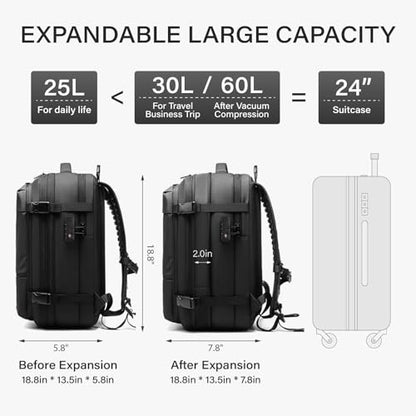 Travel Backpack with Vacuum System,60L Expandable Vacuum Backpack Travel with TSA Lock,17.3 inch Laptop Backpacks Vacpack Backpacks with Vacuum(Black,Built-in Air Pump) - color: Black