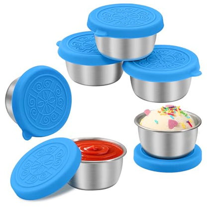 LIEMAND 6x1.6 oz Salad Dressing Container to Go, Leakproof Reusable Stainless Steel Small Container with Lid,Sauce Containers for Lunch box,Picnics,Travel,Office and Meal Prep - color: Sky Blue, size: 1.6oz