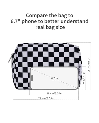 Narwey Checkered Makeup Bag Travel Cosmetic Bag Organizer Toiletry Bag Make Up Bags with Compartments for Women Girls (Large, Black Checkerboard) - color: YB-Black Checkerboard, style: Large