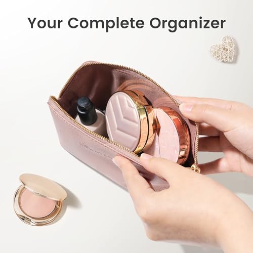 ROWNYEON Small Makeup Bag for Purse, Mini Portable Cosmetic Bags for Women, PU Leather Coin Purse Lipstick Cosmetic Accessories Organizer, Travel Makeup Pouch Zipper Pouch for Men Women - color: Mauve Pink, size: L(6.5''x1.8''x4.9'')