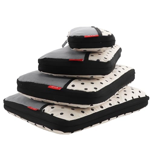 U+U 4 Set Compression Packing Cubes - Ultralight Travel Organizers, Space-Saving Suitcase Organizer, Expandable Packing Cubes for Travel, Business Trip and Family Vacation (Polka Dot)