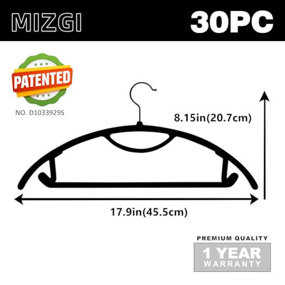 MIZGI Premium Velvet Hangers 30-Pack,No Shoulder Bump Hangers W/Tie Bar Ultra Thin Space Saving Non Slip Hanger Heavy Duty Felt Rounded Clothes Hanger for Sweaters,Coat,Jackets,Pants,Shirts - color: Black/Black Hook, size: 30 Pack