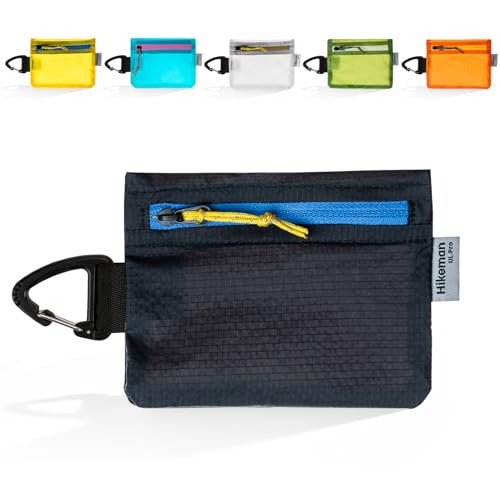 HIKEMAN small zipper pouch with clip ultralight wallet hiking waterproof for credit card and money Card Size Pouch for Hiking, Backpacking, Travel & Purse (Black) - color: Black