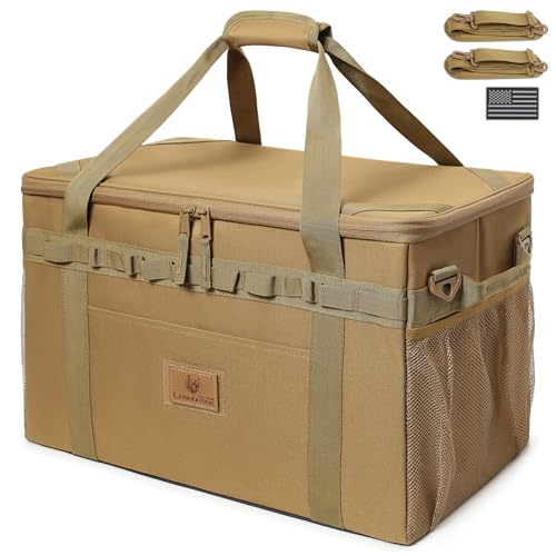 Tactical Camping Storage Bag Utility Tote Bag Camping Kitchen Organizer with Axe Holder & Shoulder Strap - color: Coyote Brown, size: X-Large (57L)