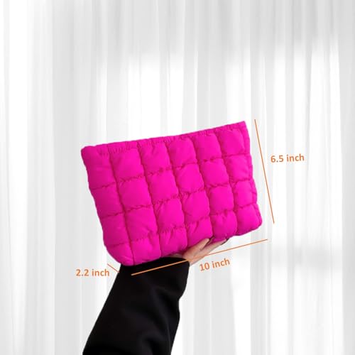 Puffy Quilted Makeup Bag for Women, Cosmetic Bag, Travel Toiletry Organizer Pouch Clutch (rose) - color: rose