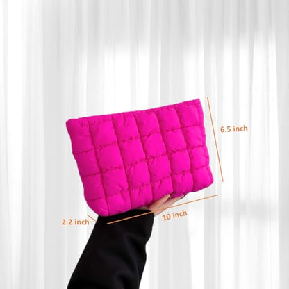 Puffy Quilted Makeup Bag for Women, Cosmetic Bag, Travel Toiletry Organizer Pouch Clutch (rose) - color: rose