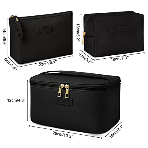 MAANGE Makeup Bag - Large Cosmetic Bag with 2pcs Small Makeup Bags Portable Leather Travel Makeup Bag Set Toiletry Bag Make Up Bags for Women and Girls (Black) - color: Black
