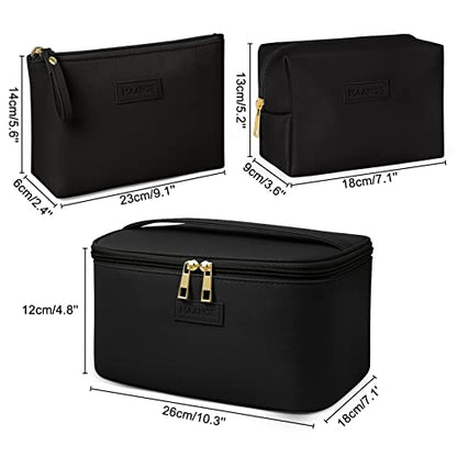 MAANGE Makeup Bag - Large Cosmetic Bag with 2pcs Small Makeup Bags Portable Leather Travel Makeup Bag Set Toiletry Bag Make Up Bags for Women and Girls (Black) - color: Black