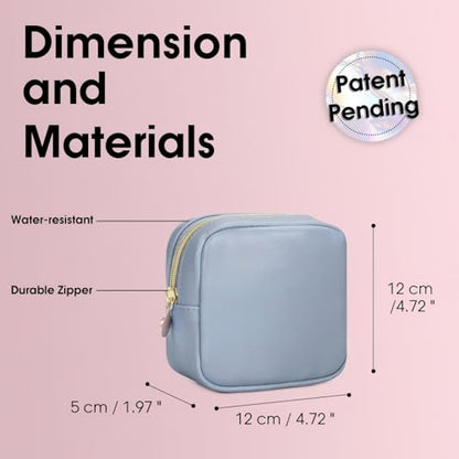 Wandering Nature Small Makeup Bag for Purse Mini Make up Pouch Cute Cosmetic Pouch for Women with Slip-in Pockets Matte Leather, Blue - color: Blue