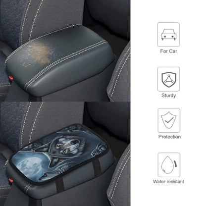 Car Armrest Cushion Soft Cover Full Moon Wolf, Tray Storage Center Console Box Pad, Protect Interior of Most Vehicles - color: Picture (73)