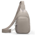 befen Genuine Leather Small Sling Bag for Women Anti-Theft Crossbody Chest Bags Multi-Pockets Fanny Pack with RFID Card Slots - color: Beige Grey