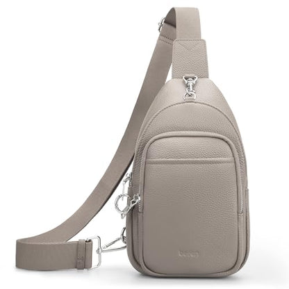 befen Genuine Leather Small Sling Bag for Women Anti-Theft Crossbody Chest Bags Multi-Pockets Fanny Pack with RFID Card Slots - color: Beige Grey