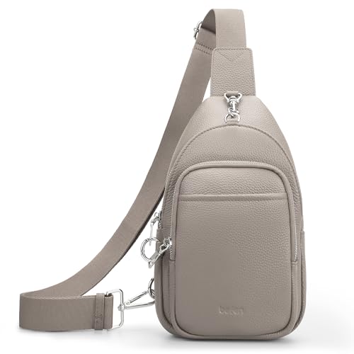 befen Genuine Leather Small Sling Bag for Women Anti-Theft Crossbody Chest Bags Multi-Pockets Fanny Pack with RFID Card Slots - color: Beige Grey