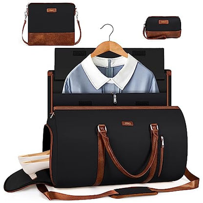Convertible 2-in-1 Garment Bags for Travel, 50L Carry On Garment Duffle Bag With Shoe Compartment Large Weekender Bag for Women Men Hanging Suitcase Suit Travel Duffel Overnight Bags 4pcs Set - color: B-Black
