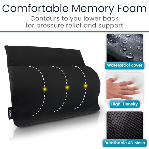 Vive Wheelchair Lumbar Support Cushion for Sling Back Wheel Chairs - Chair Pad for Back Pressure Relief - Memory Foam Backrest - Fits Most Wheelchairs & Transport Chairs - Improves Posture - size: 17"x16"x3