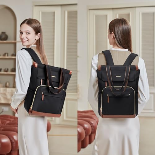 Convertible Daypack Laptop Backpack for Women Men Carry on Tote Backpack Bookbag for College Work Nurse Travel,16Inch,Black - color: Black Brown