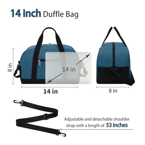 Apenze Small Gym Bag 14 inch lightweight Carry On Mini Duffel Bag for Travel Sport - Blue - color: Blue