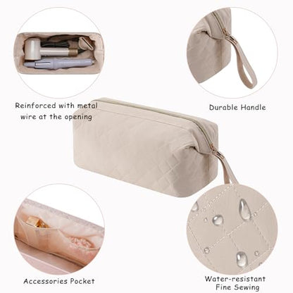 RSRSLEII Large Quilted Hair Tools Travel Bag,Waterproof Hair Styling Accessories Storage Case for Flat Irons,Straightener,Curling Iron,Hair Dryer,Dyson Airwrap Travle Bag (12 Solid Beige) - color: 12 Solid Beige