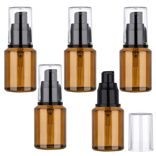Segbeauty 1oz Refillable Lotion Bottle with Pump, Pack of 5 Frosted Travel Glass Bottles Creams Lotion Containers Foundation Bottle for Travel Size, 30ml Makeup Pump Dispenser for Toiletries Amber - color: Amber, style: 5pcs 1oz